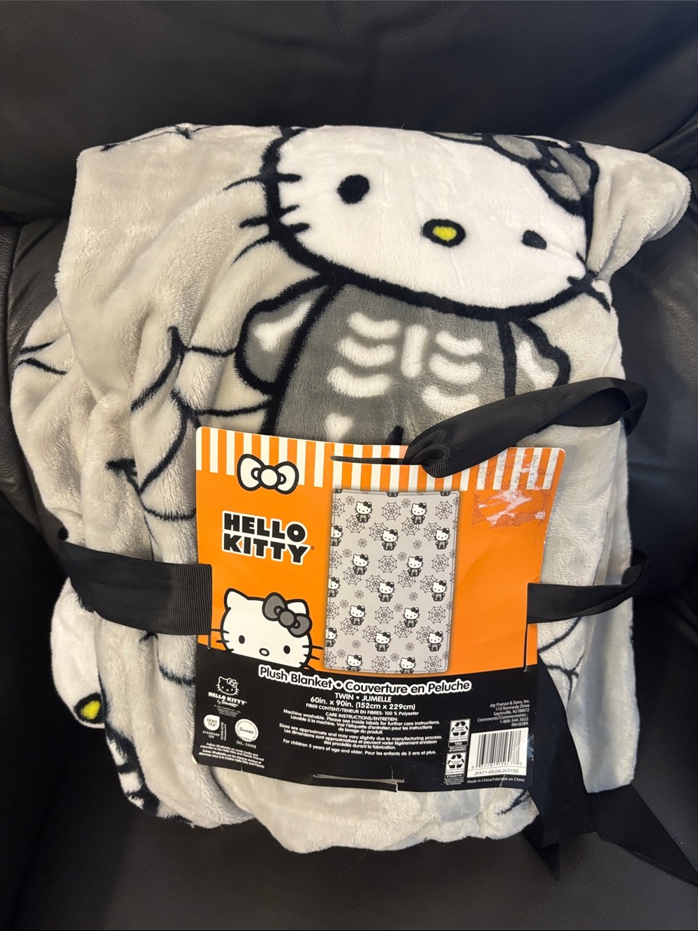 Hello Kitty Plush Throw Blanket - White, Gray, Black with Yellow Accent